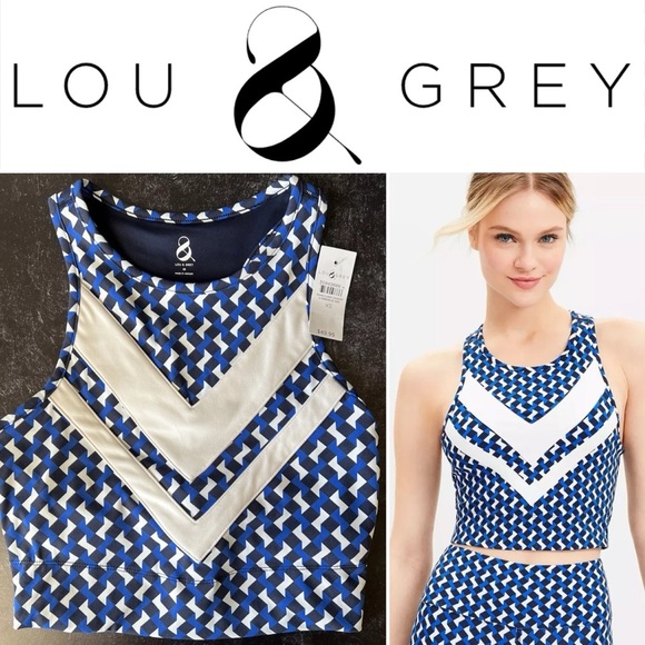 Lou & Grey Chevron Softsculpt Racerback Blue/white/black Bralette XS NWT - Picture 1 of 13